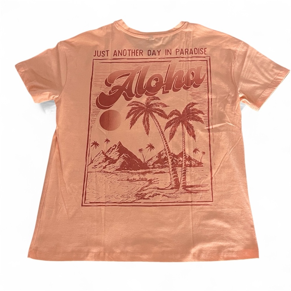 🔥🔥🆕PEACH T-SHIRT PALM TREES ALOHA - Picture 2 of 5